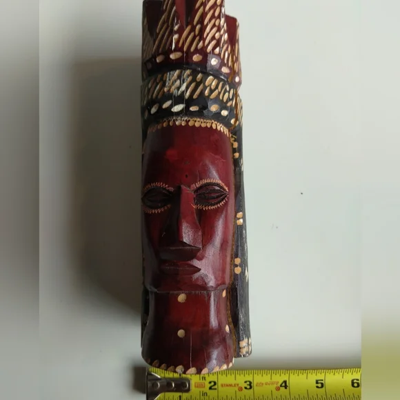 Handcrafted Wooden Tribal Mask 9x3" - Picture 5 of 8